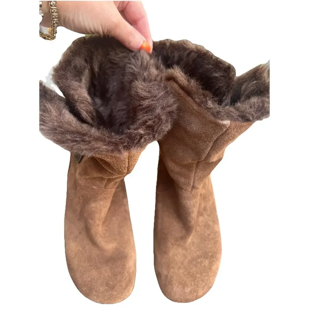 Alegria Nanook Boots Brown Leather Faux Fur Lined Suede Women's Button 37